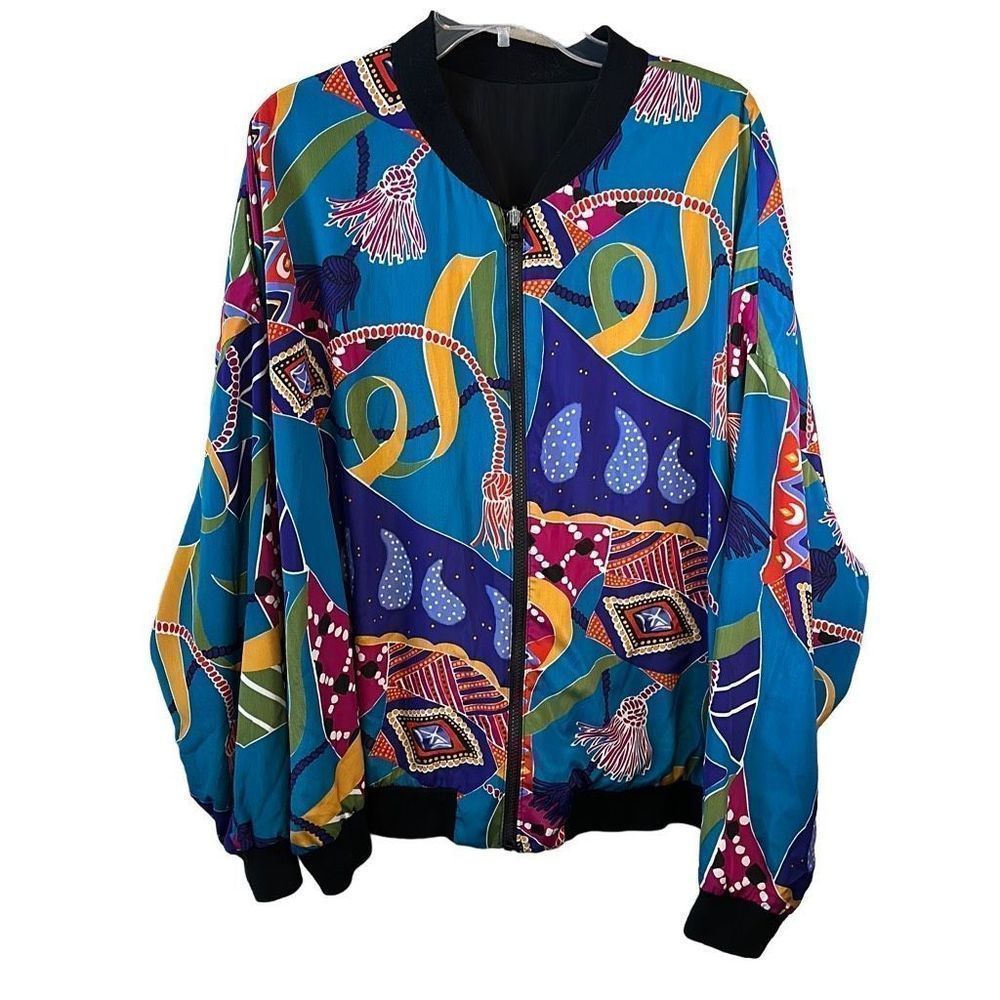 Vintage YBS Silk Colorful Boho Reversible Womens Jacket XL